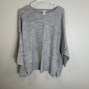 Pure Jill XL Gray Cotton Blend Knit Pullover Sweater Slit Long Sleeve Top